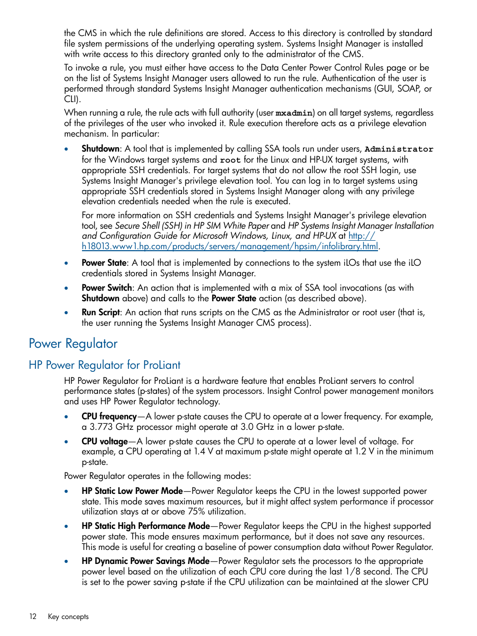 Power regulator, Hp power regulator for proliant | HP Insight Control User Manual | Page 12 / 45