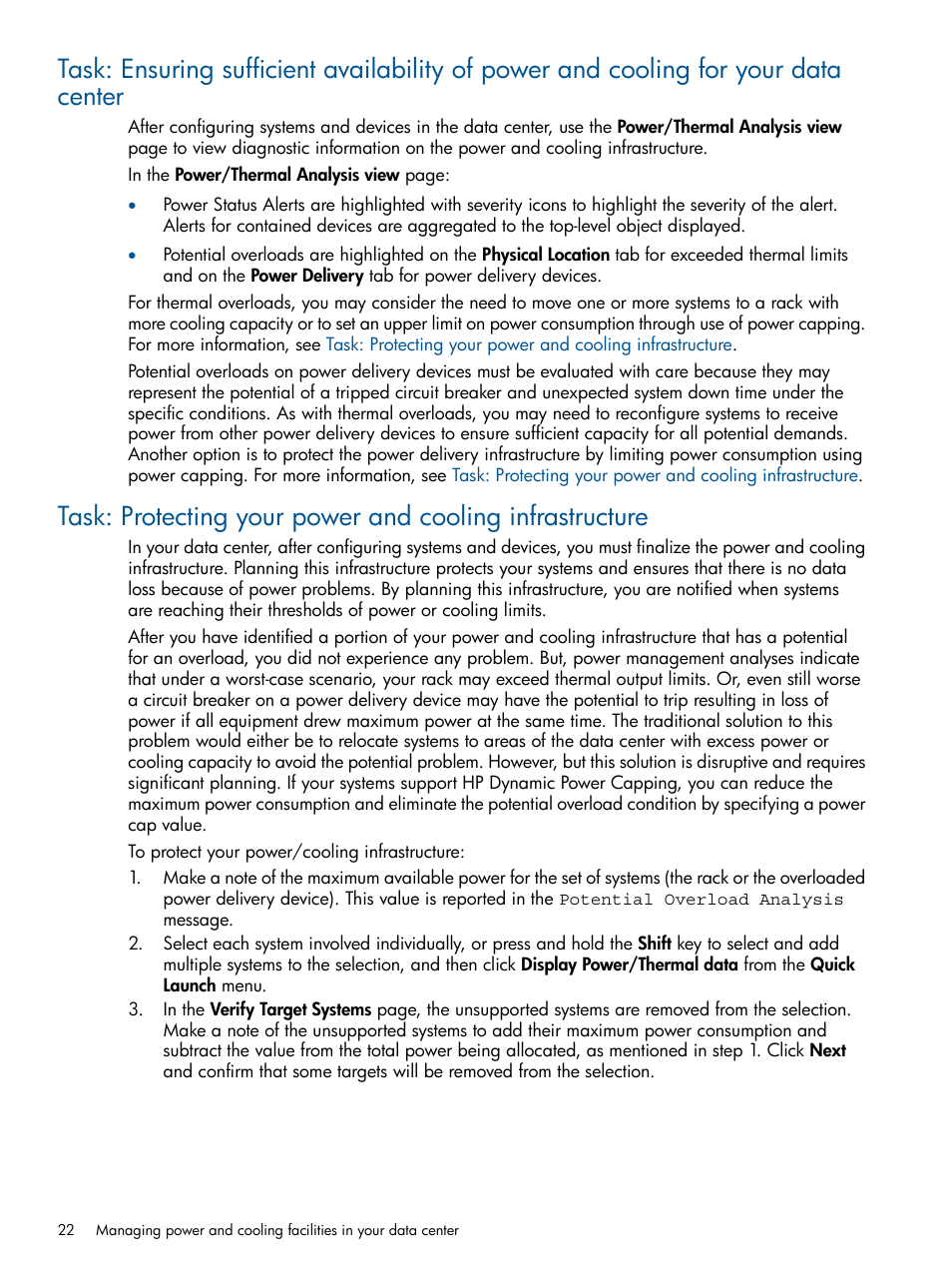 Task: protecting your power and cooling, Infrastructure | HP Insight Control User Manual | Page 22 / 45