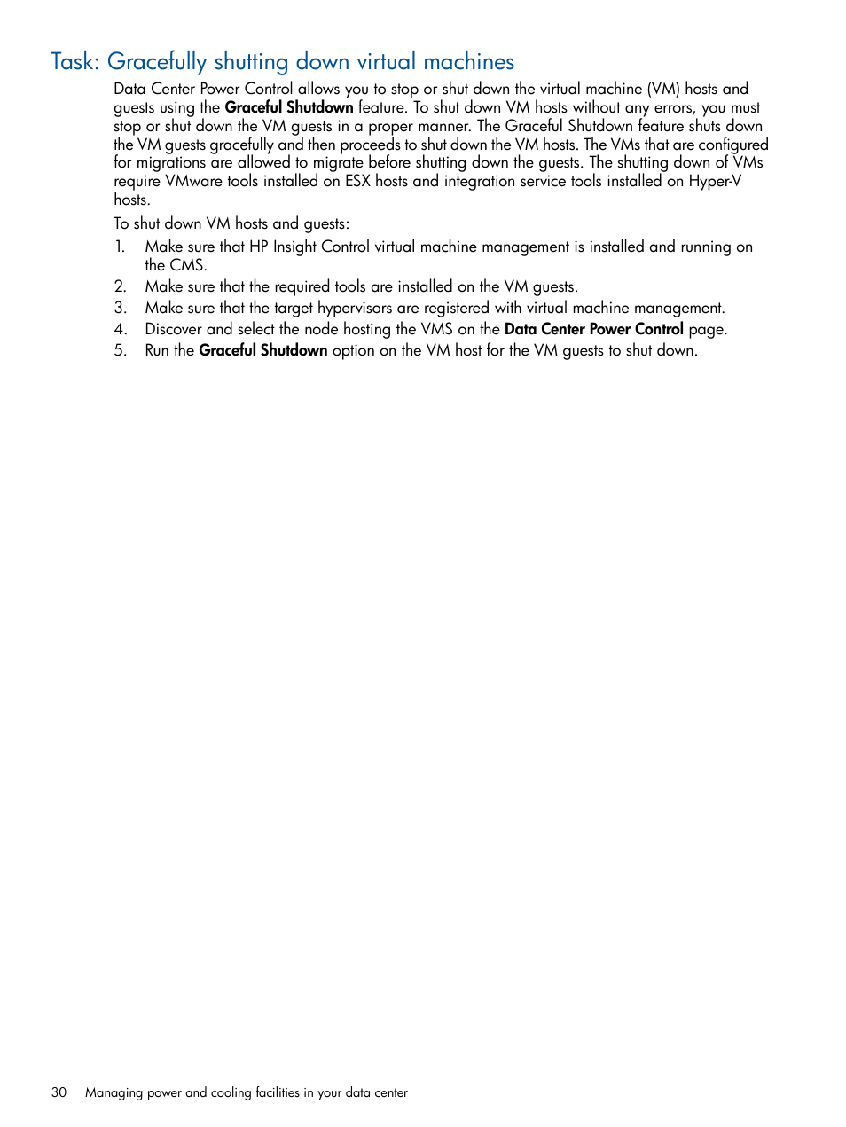 Task: gracefully shutting down virtual machines | HP Insight Control User Manual | Page 30 / 45