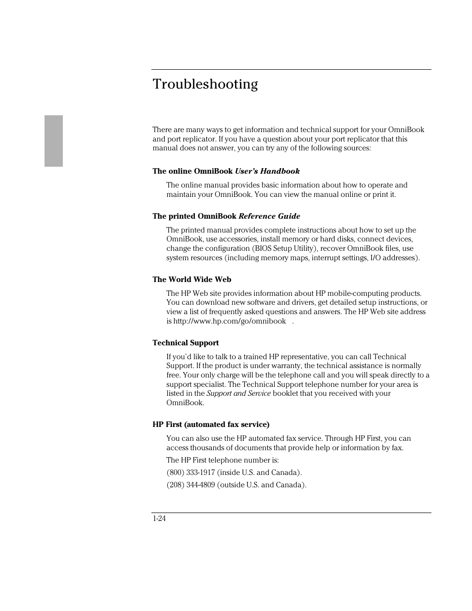 Troubleshooting | HP OmniBook 3000 Notebook PC User Manual | Page 24 / 34