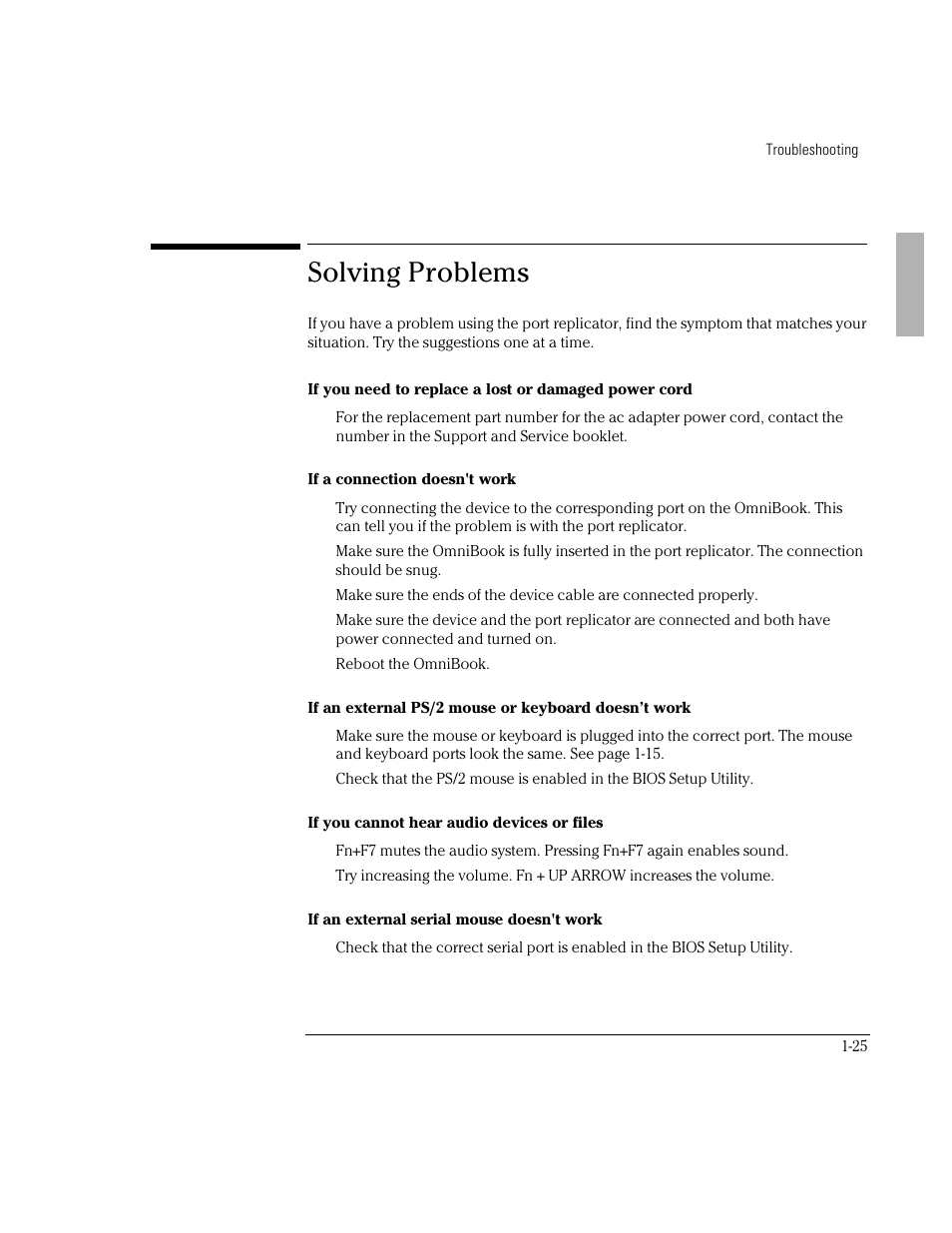 Solving problems | HP OmniBook 3000 Notebook PC User Manual | Page 25 / 34