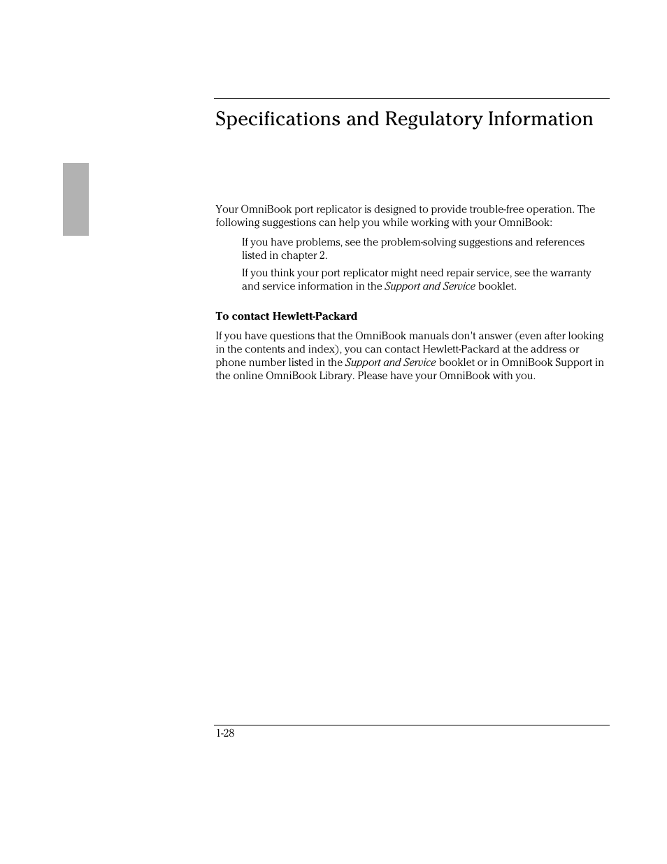 Specifications and regulatory information | HP OmniBook 3000 Notebook PC User Manual | Page 28 / 34