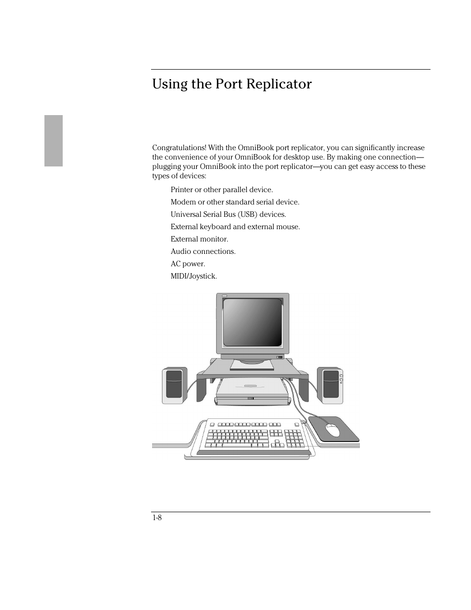 Using the port replicator | HP OmniBook 3000 Notebook PC User Manual | Page 8 / 34