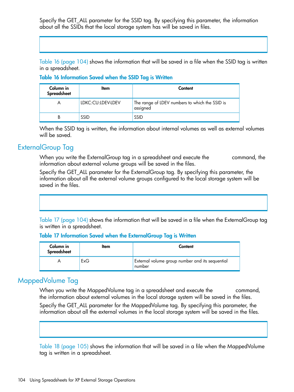 Externalgroup tag, Mappedvolume tag, Externalgroup tag mappedvolume tag | HP XP External Storage Software User Manual | Page 104 / 170
