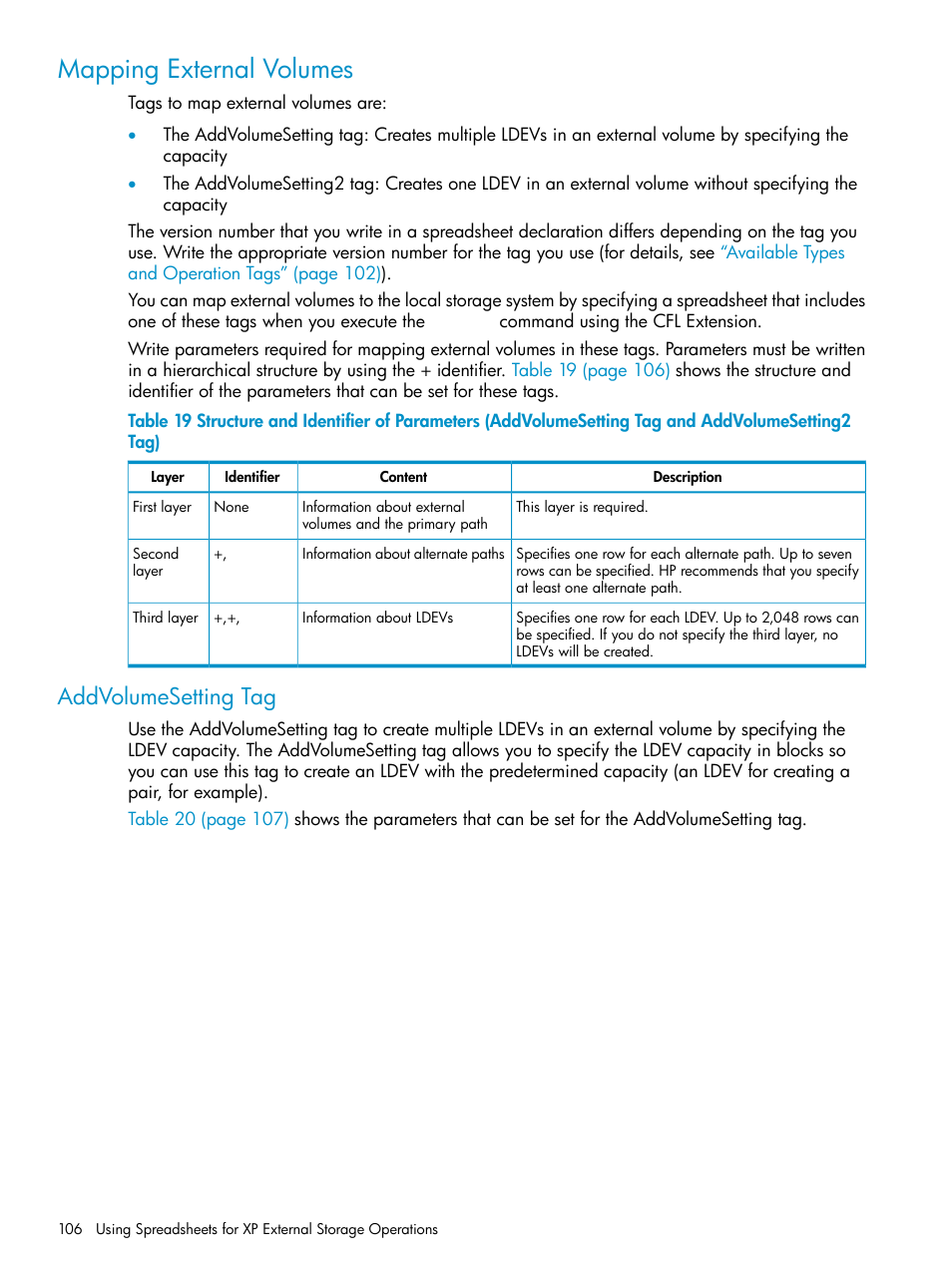 Mapping external volumes, Addvolumesetting tag | HP XP External Storage Software User Manual | Page 106 / 170