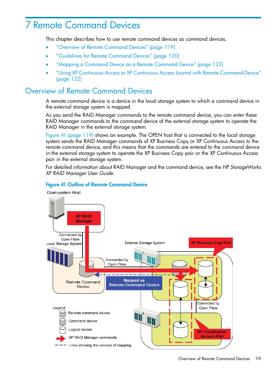 7 remote command devices, Overview of remote command devices, Remote command devices | HP XP External Storage Software User Manual | Page 119 / 170