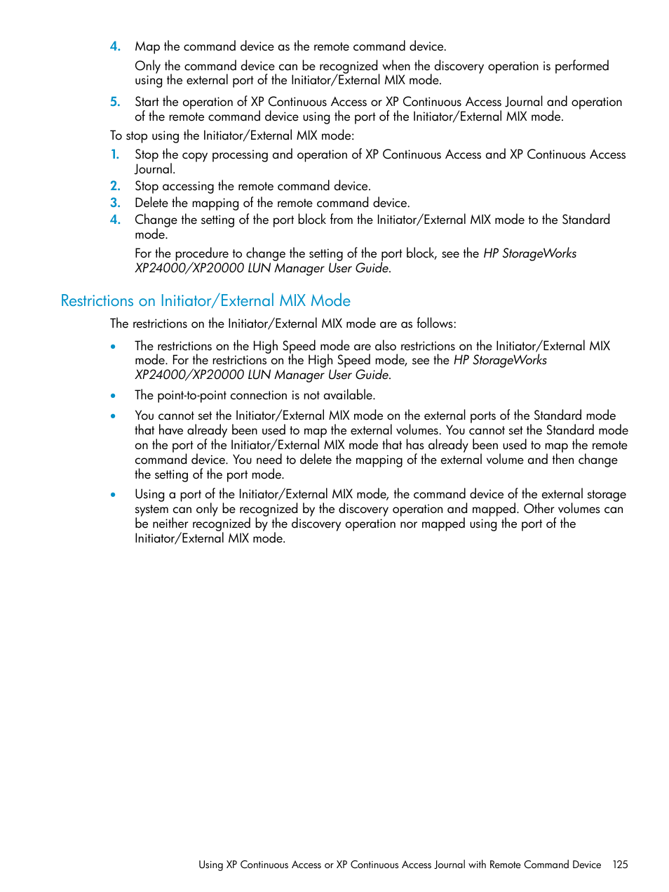 Restrictions on initiator/external mix mode | HP XP External Storage Software User Manual | Page 125 / 170