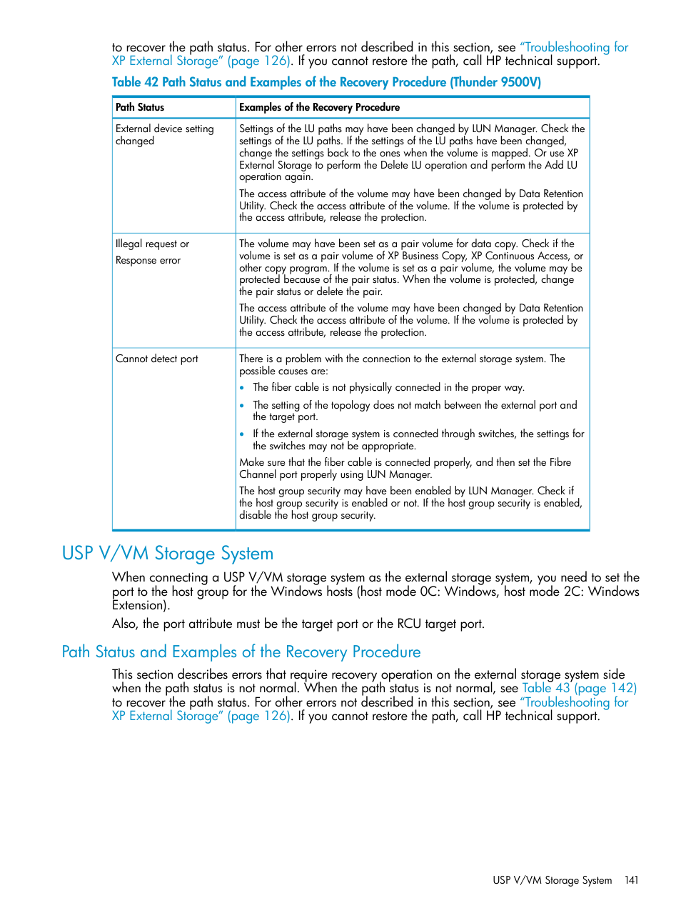 Usp v/vm storage system, Path status and examples of the recovery procedure | HP XP External Storage Software User Manual | Page 141 / 170