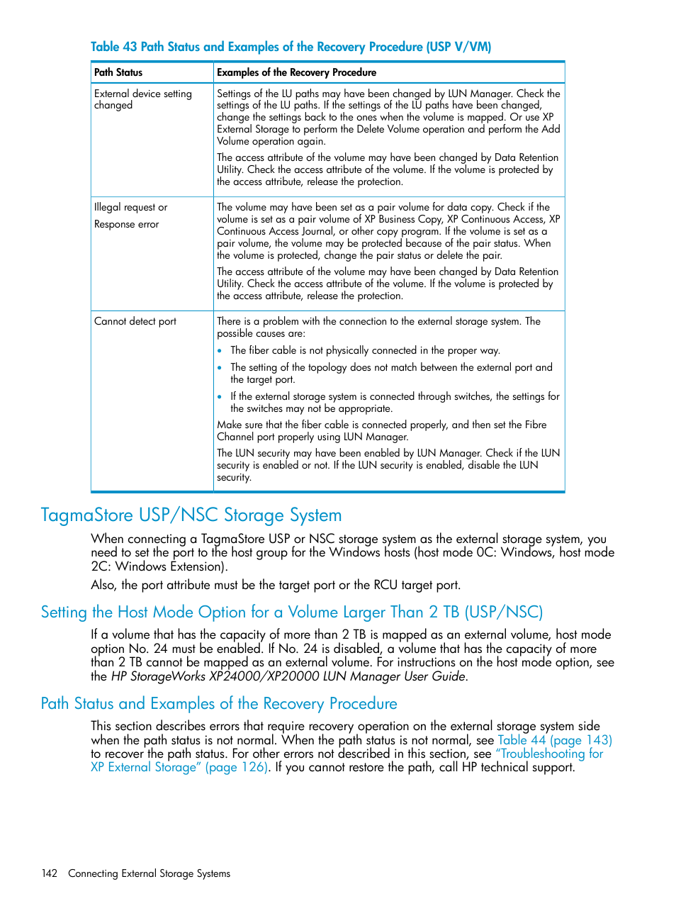 Tagmastore usp/nsc storage system, Path status and examples of the recovery procedure | HP XP External Storage Software User Manual | Page 142 / 170