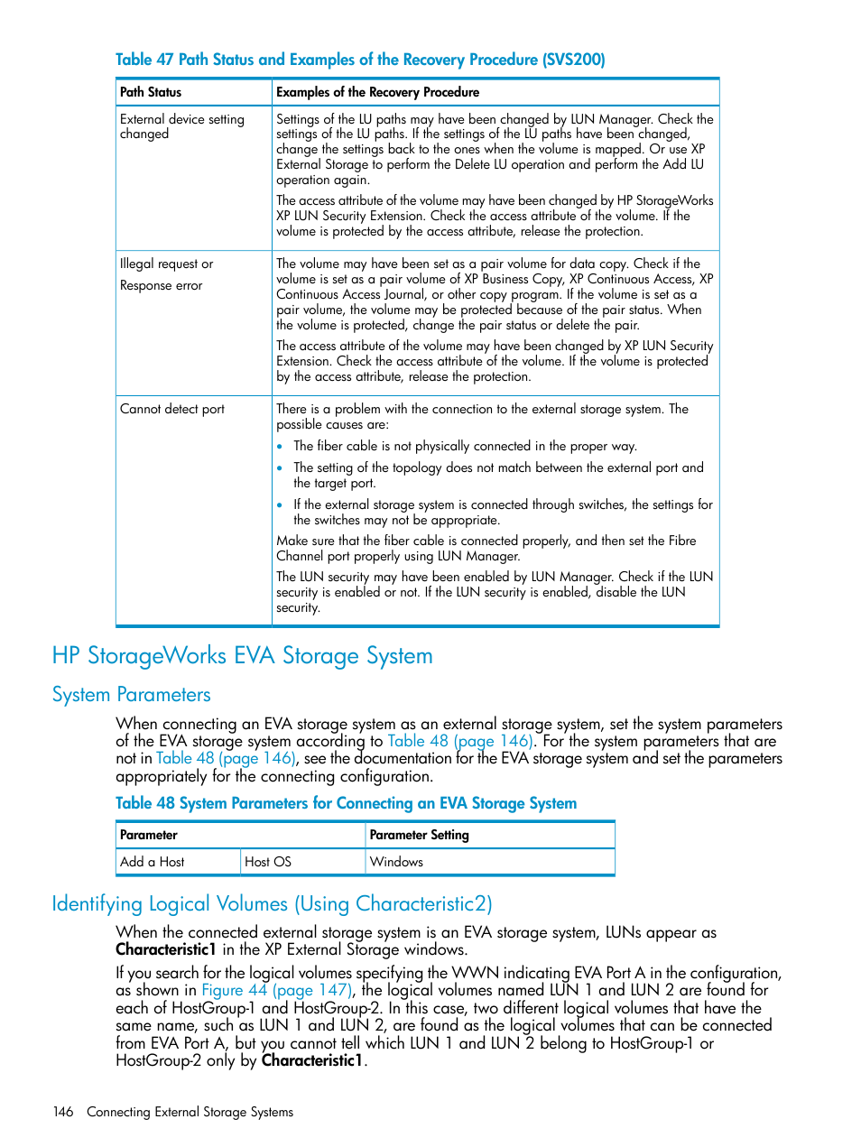 Hp storageworks eva storage system, System parameters | HP XP External Storage Software User Manual | Page 146 / 170