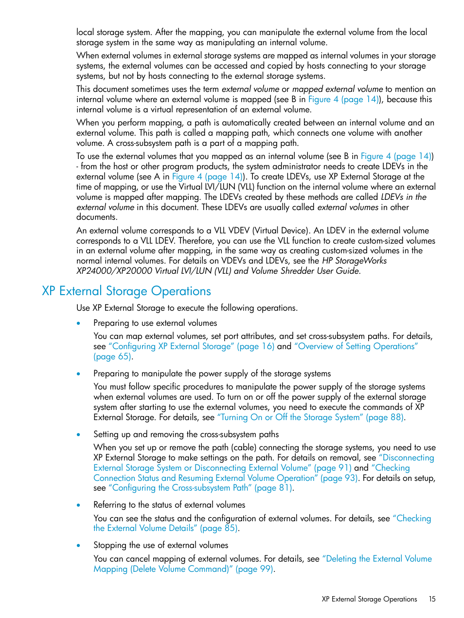 Xp external storage operations | HP XP External Storage Software User Manual | Page 15 / 170