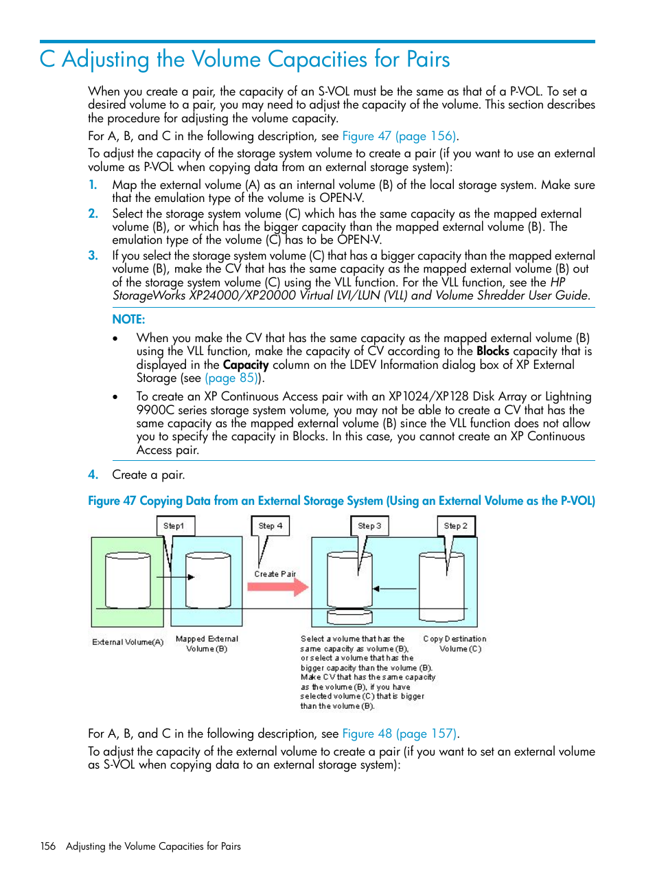 C adjusting the volume capacities for pairs | HP XP External Storage Software User Manual | Page 156 / 170