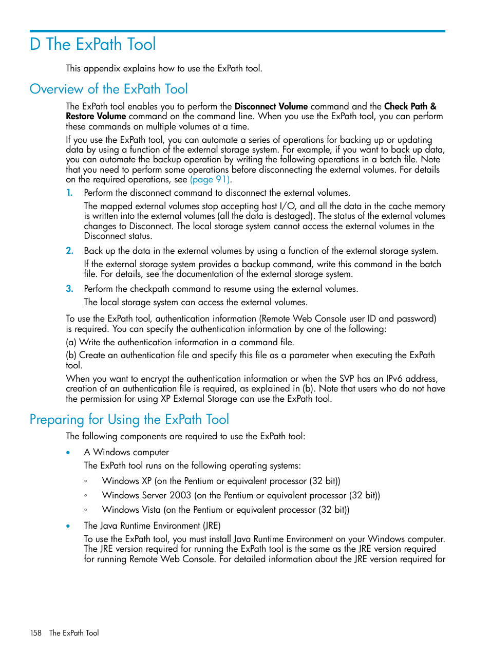 D the expath tool, Overview of the expath tool, Preparing for using the expath tool | HP XP External Storage Software User Manual | Page 158 / 170