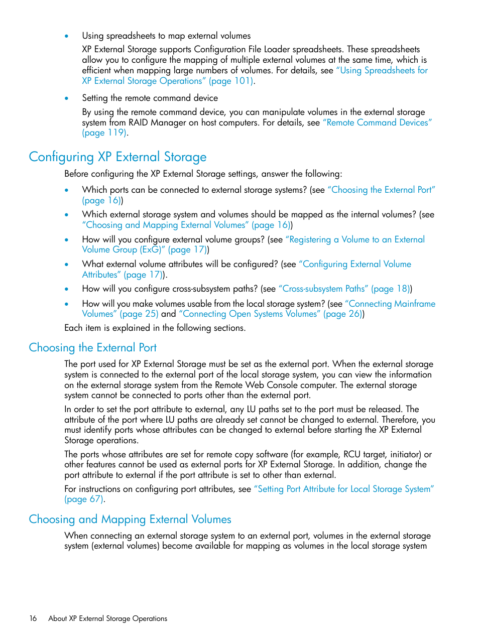 Configuring xp external storage, Choosing the external port, Choosing and mapping external volumes | HP XP External Storage Software User Manual | Page 16 / 170