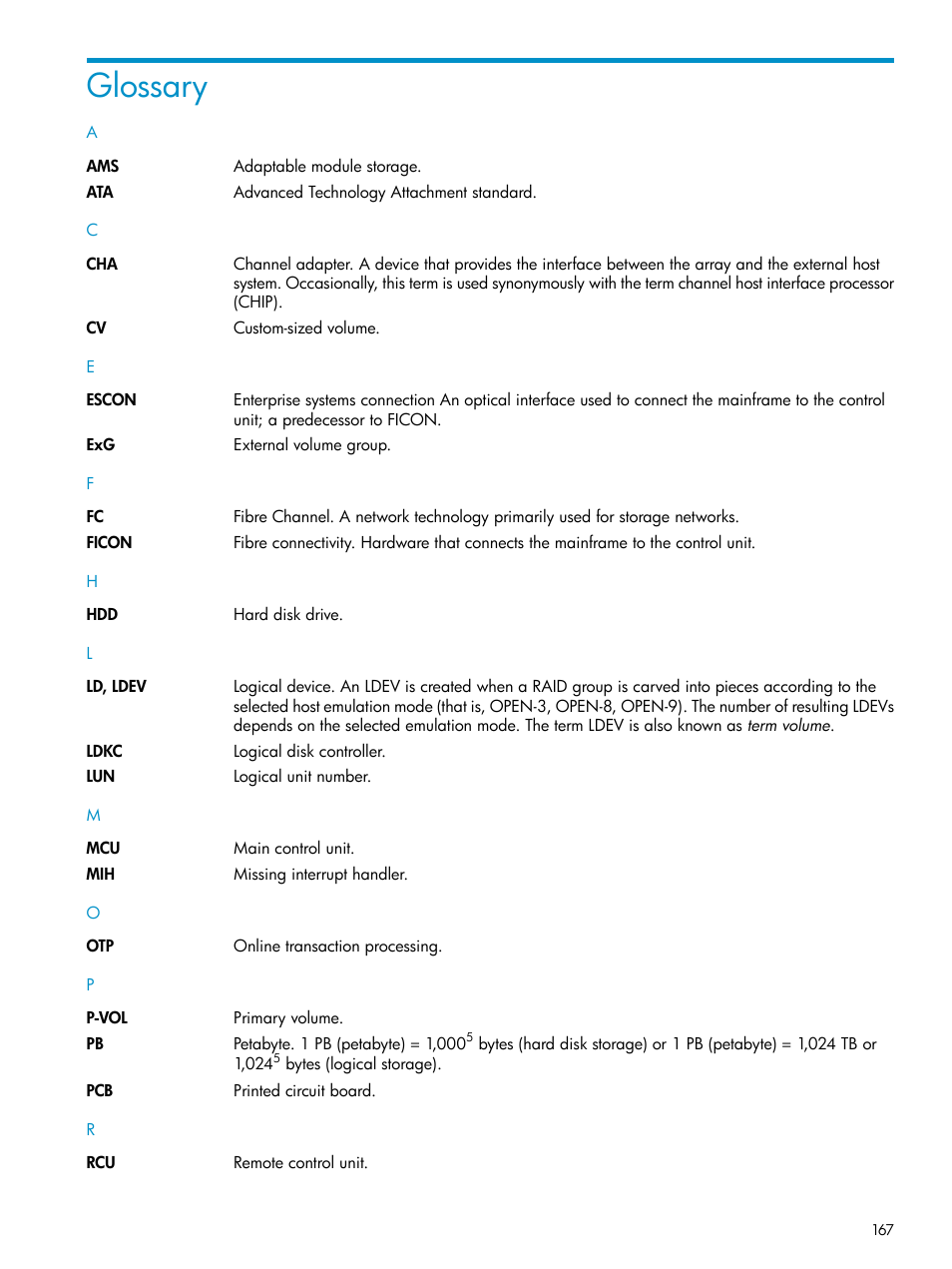 Glossary | HP XP External Storage Software User Manual | Page 167 / 170