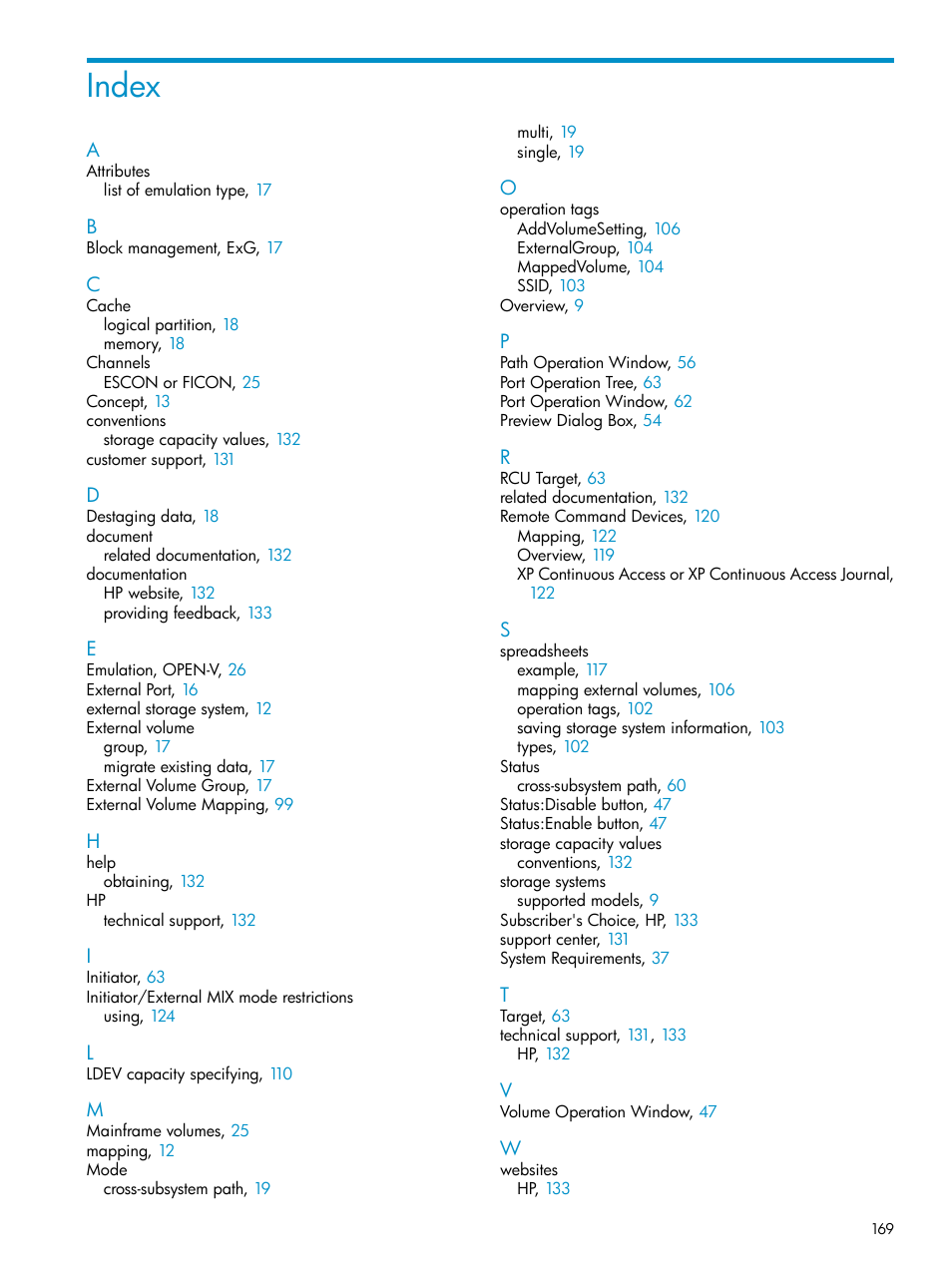 Index | HP XP External Storage Software User Manual | Page 169 / 170