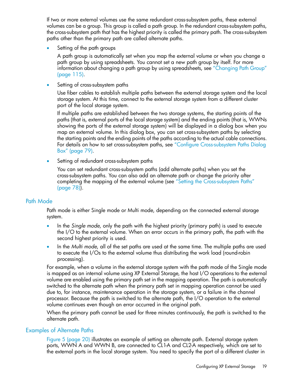 Path mode, Examples of alternate paths, Path mode examples of alternate paths | HP XP External Storage Software User Manual | Page 19 / 170