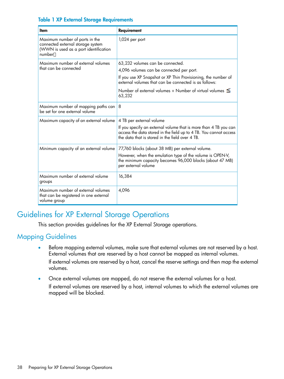 Guidelines for xp external storage operations, Mapping guidelines | HP XP External Storage Software User Manual | Page 38 / 170