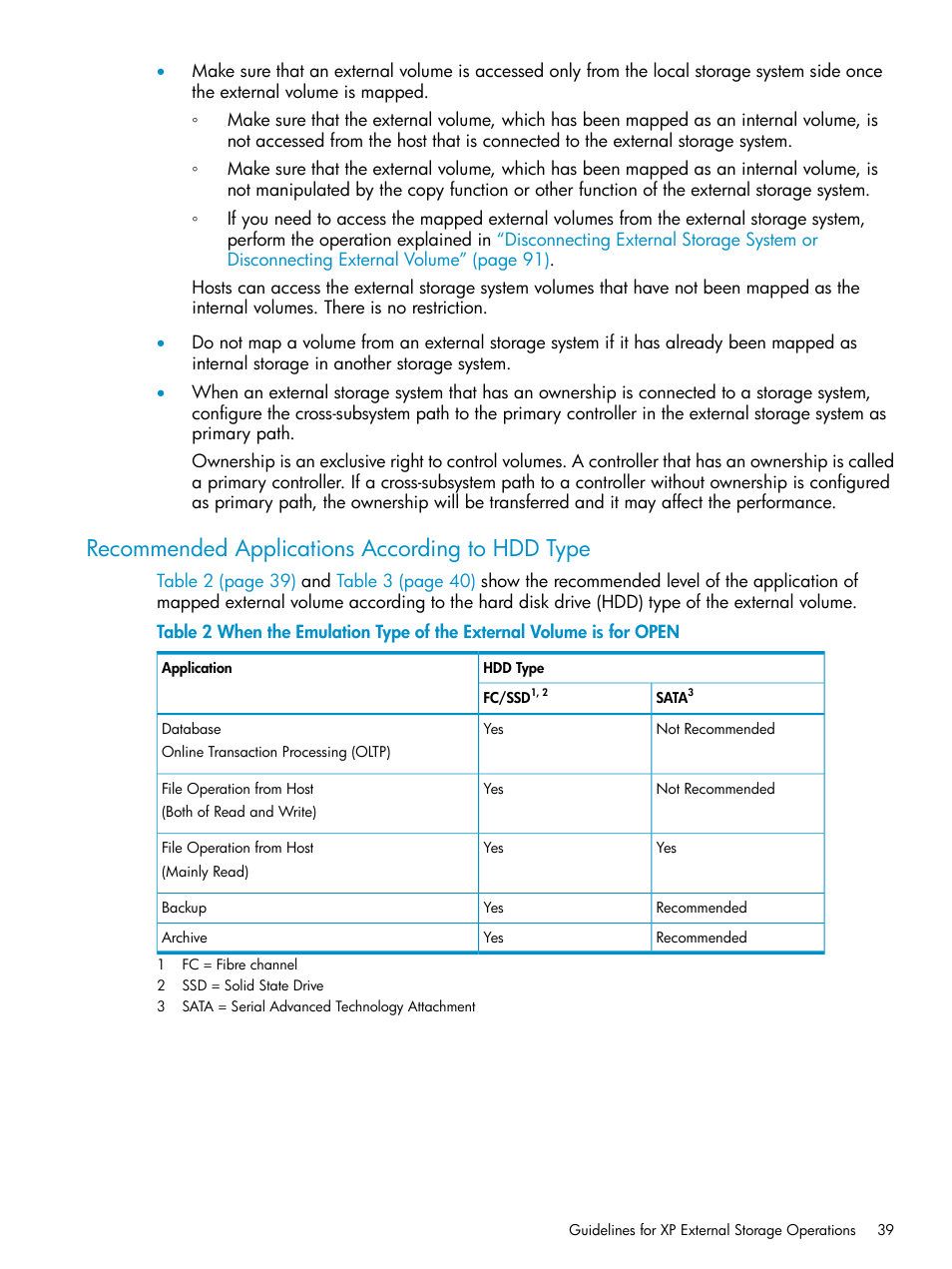 Recommended applications according to hdd type | HP XP External Storage Software User Manual | Page 39 / 170