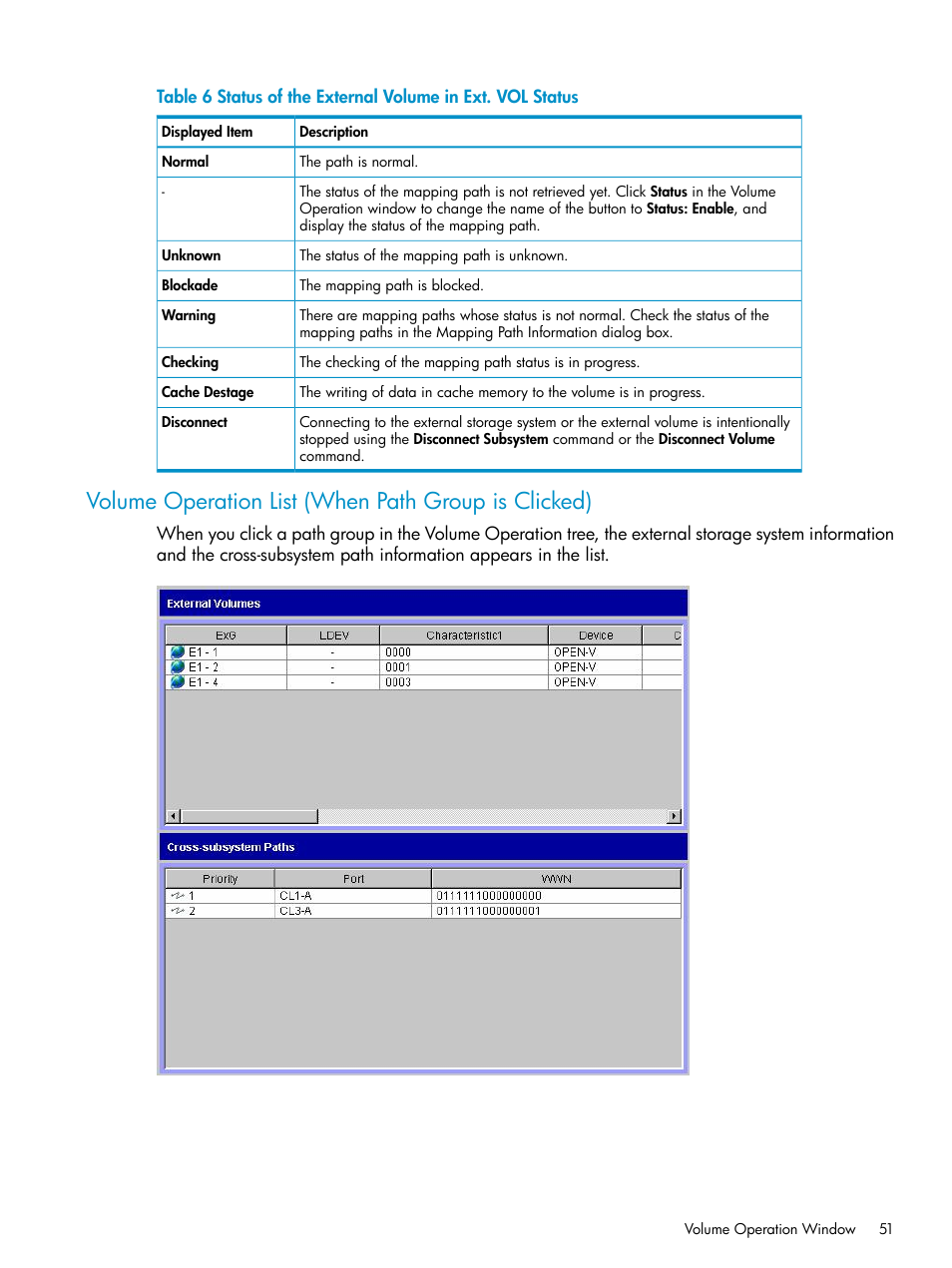 Volume operation list (when path group is clicked) | HP XP External Storage Software User Manual | Page 51 / 170