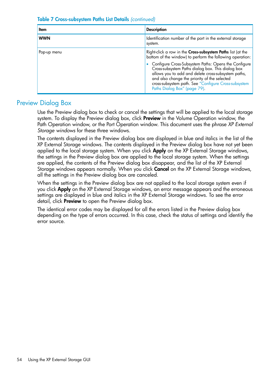 Preview dialog box | HP XP External Storage Software User Manual | Page 54 / 170