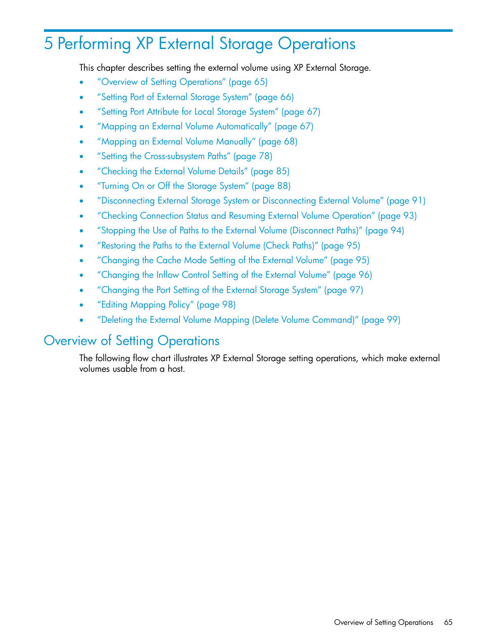 5 performing xp external storage operations, Overview of setting operations | HP XP External Storage Software User Manual | Page 65 / 170