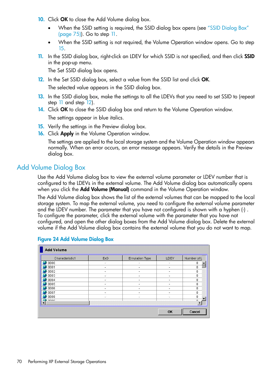 Add volume dialog box | HP XP External Storage Software User Manual | Page 70 / 170
