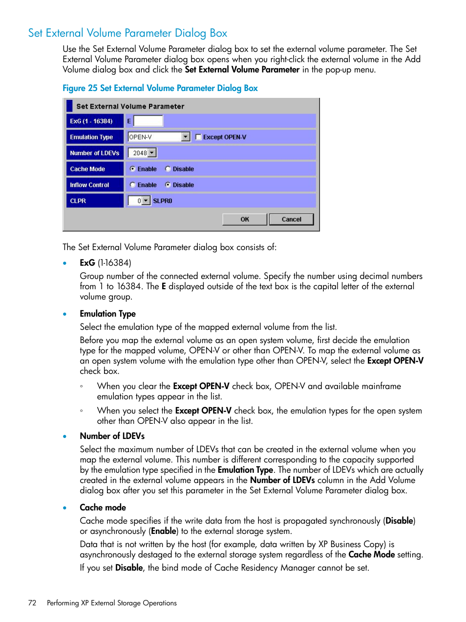 Set external volume parameter dialog box, Set external volume parameter dialog, Set external | HP XP External Storage Software User Manual | Page 72 / 170