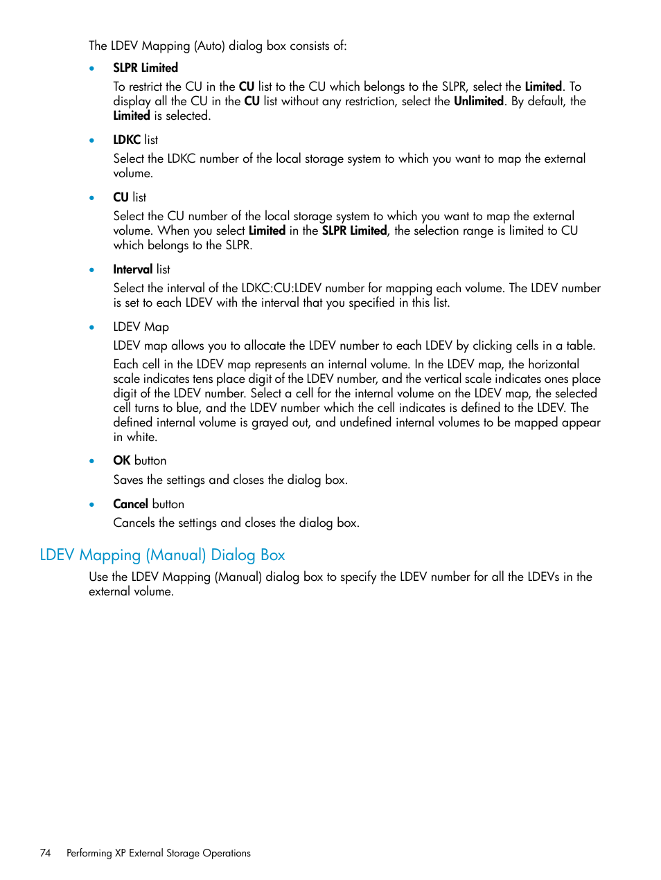 Ldev mapping (manual) dialog box, Ldev mapping (manual) dialog | HP XP External Storage Software User Manual | Page 74 / 170