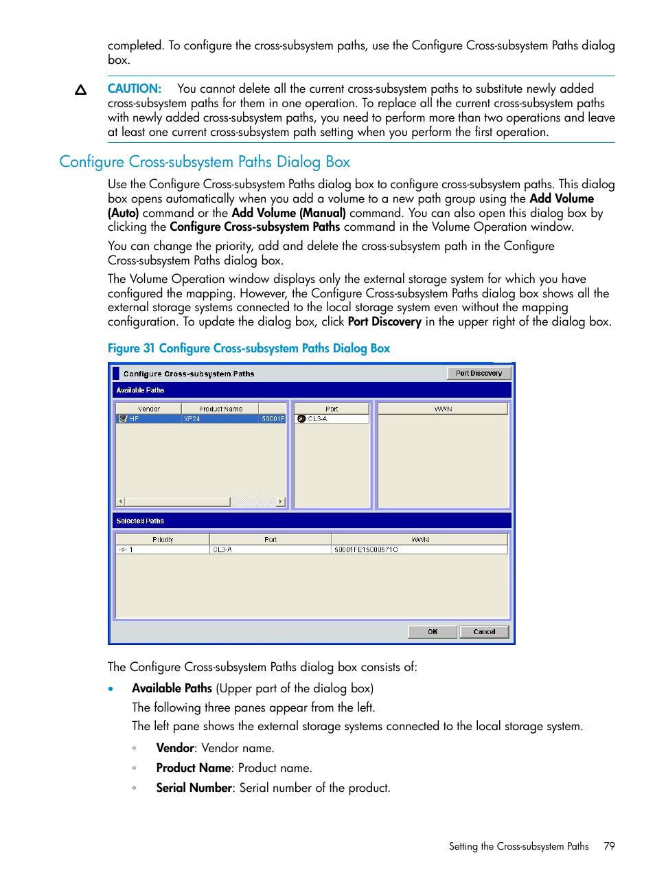 Configure cross-subsystem paths dialog box, Configure cross-subsystem paths dialog | HP XP External Storage Software User Manual | Page 79 / 170