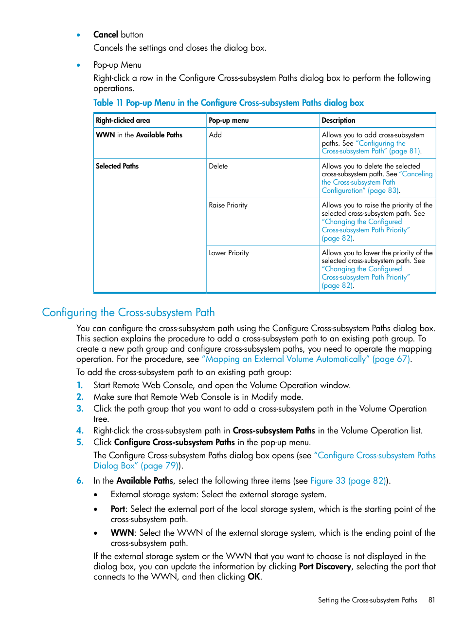 Configuring the cross-subsystem path | HP XP External Storage Software User Manual | Page 81 / 170