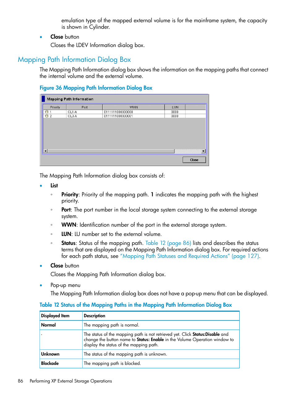 Mapping path information dialog box | HP XP External Storage Software User Manual | Page 86 / 170