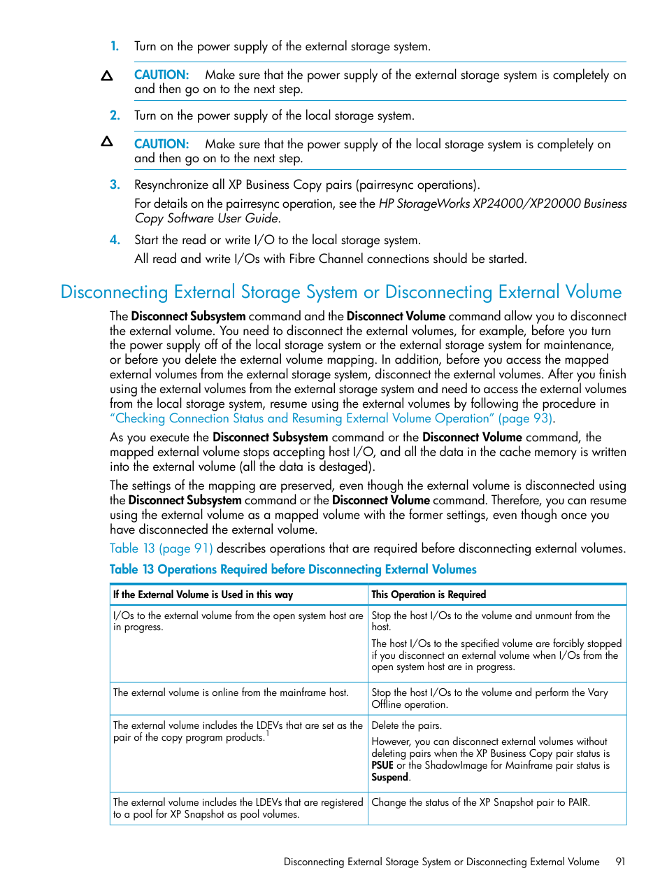 Disconnecting, Disconnecting external storage system or, Disconnecting external | HP XP External Storage Software User Manual | Page 91 / 170