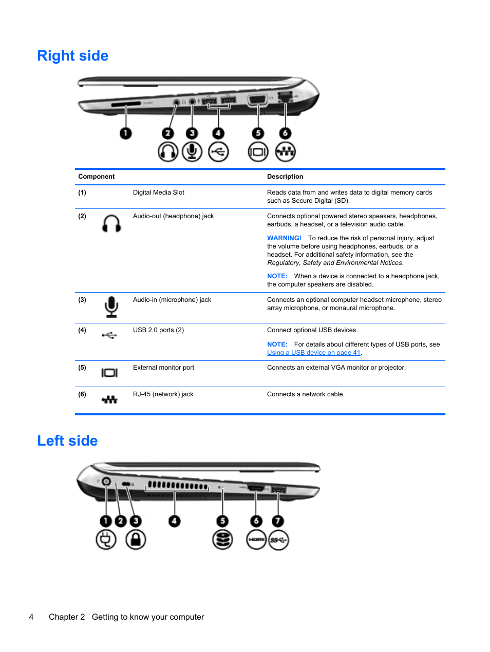 Right side, Left side, Right side left side | HP Pavilion dm1z-4300 CTO Notebook PC User Manual | Page 14 / 86