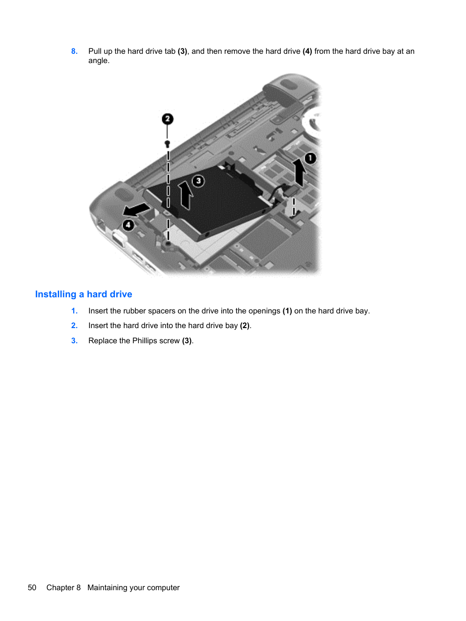 Installing a hard drive | HP Pavilion dm1z-4300 CTO Notebook PC User Manual | Page 60 / 86