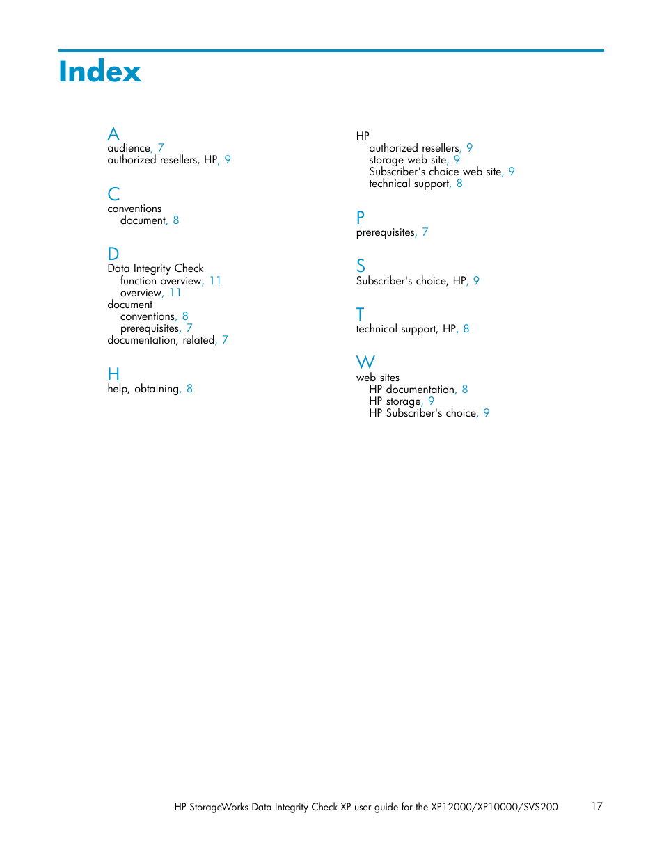 Index | HP StorageWorks XP Remote Web Console Software User Manual | Page 17 / 17