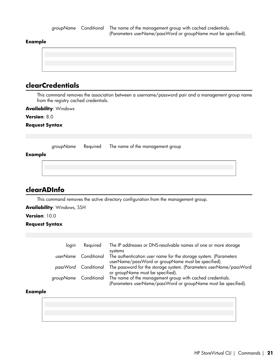 Clearcredentials, Clearadinfo | HP LeftHand P4000 SAN Solutions User Manual | Page 21 / 102