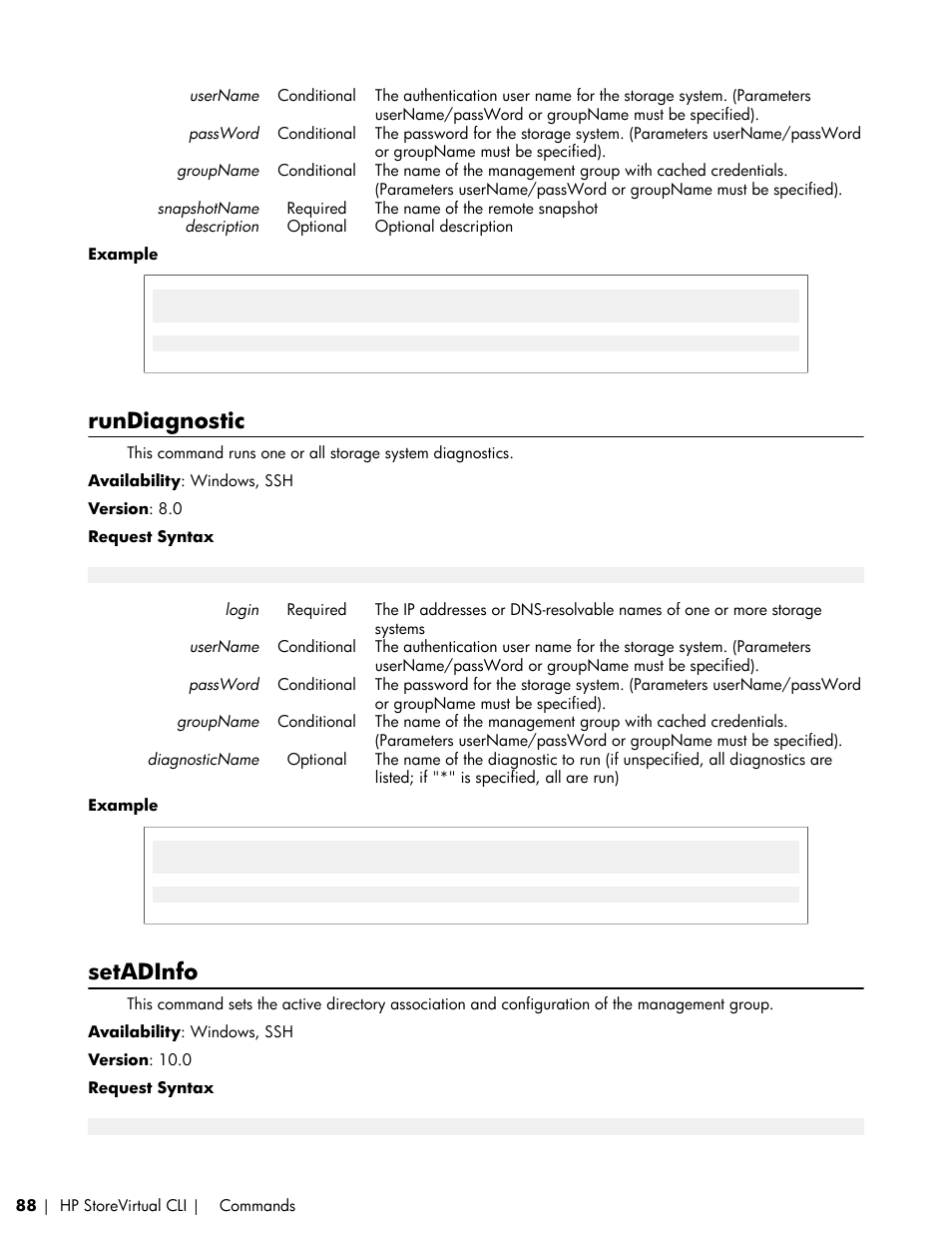 Rundiagnostic, Setadinfo | HP LeftHand P4000 SAN Solutions User Manual | Page 88 / 102