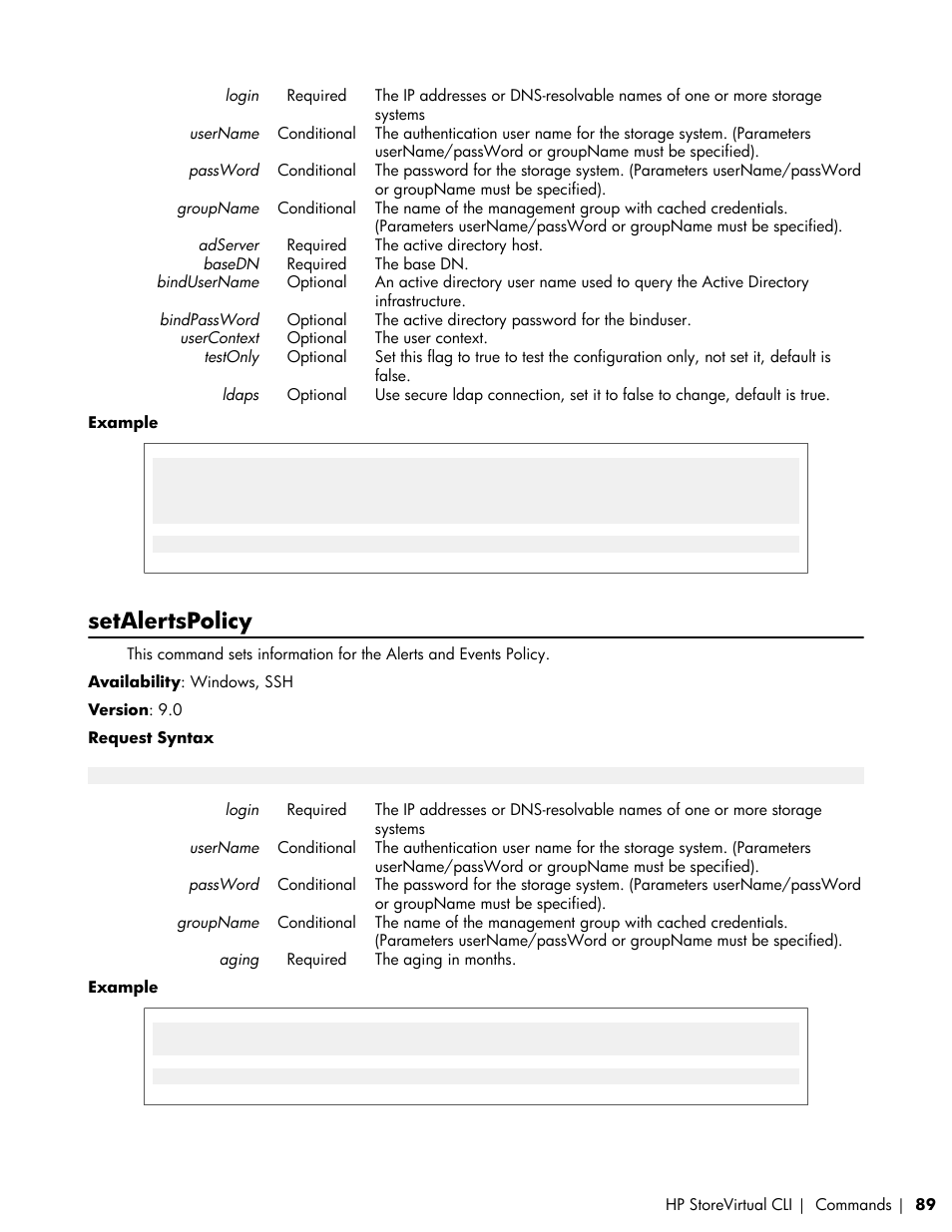 Setalertspolicy | HP LeftHand P4000 SAN Solutions User Manual | Page 89 / 102