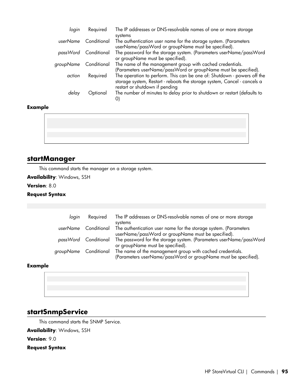 Startmanager, Startsnmpservice | HP LeftHand P4000 SAN Solutions User Manual | Page 95 / 102