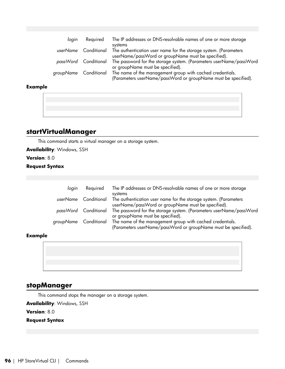 Startvirtualmanager, Stopmanager | HP LeftHand P4000 SAN Solutions User Manual | Page 96 / 102