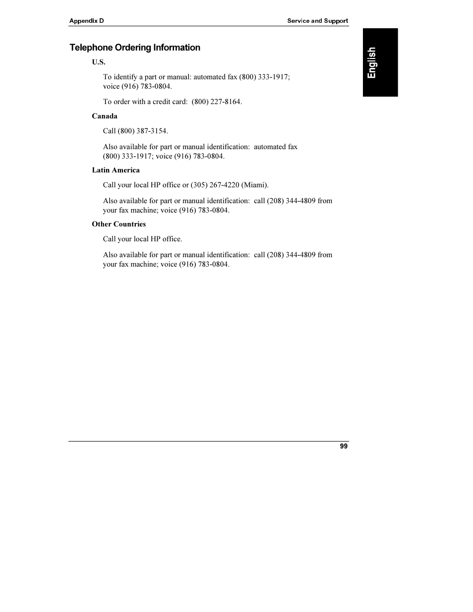 Telephone ordering information, Canada, Latin america | Other countries | HP Netserver L Server series User Manual | Page 105 / 112