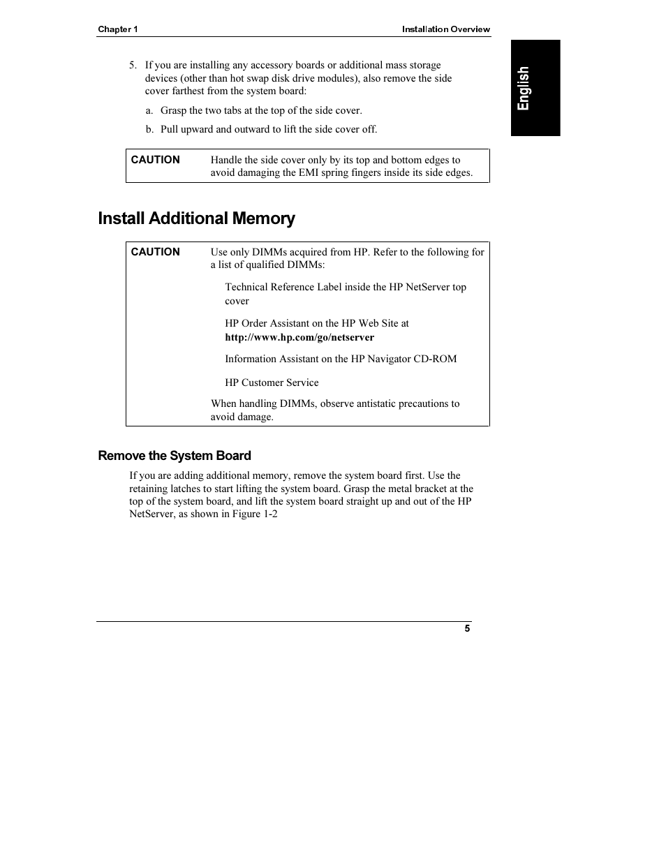 Install additional memory, Remove the system board | HP Netserver L Server series User Manual | Page 11 / 112