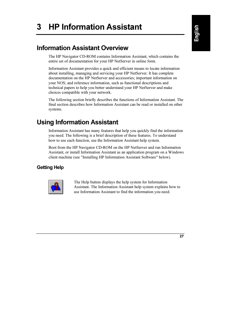 3 hp information assistant, Information assistant overview, Using information assistant | Getting help | HP Netserver L Server series User Manual | Page 33 / 112