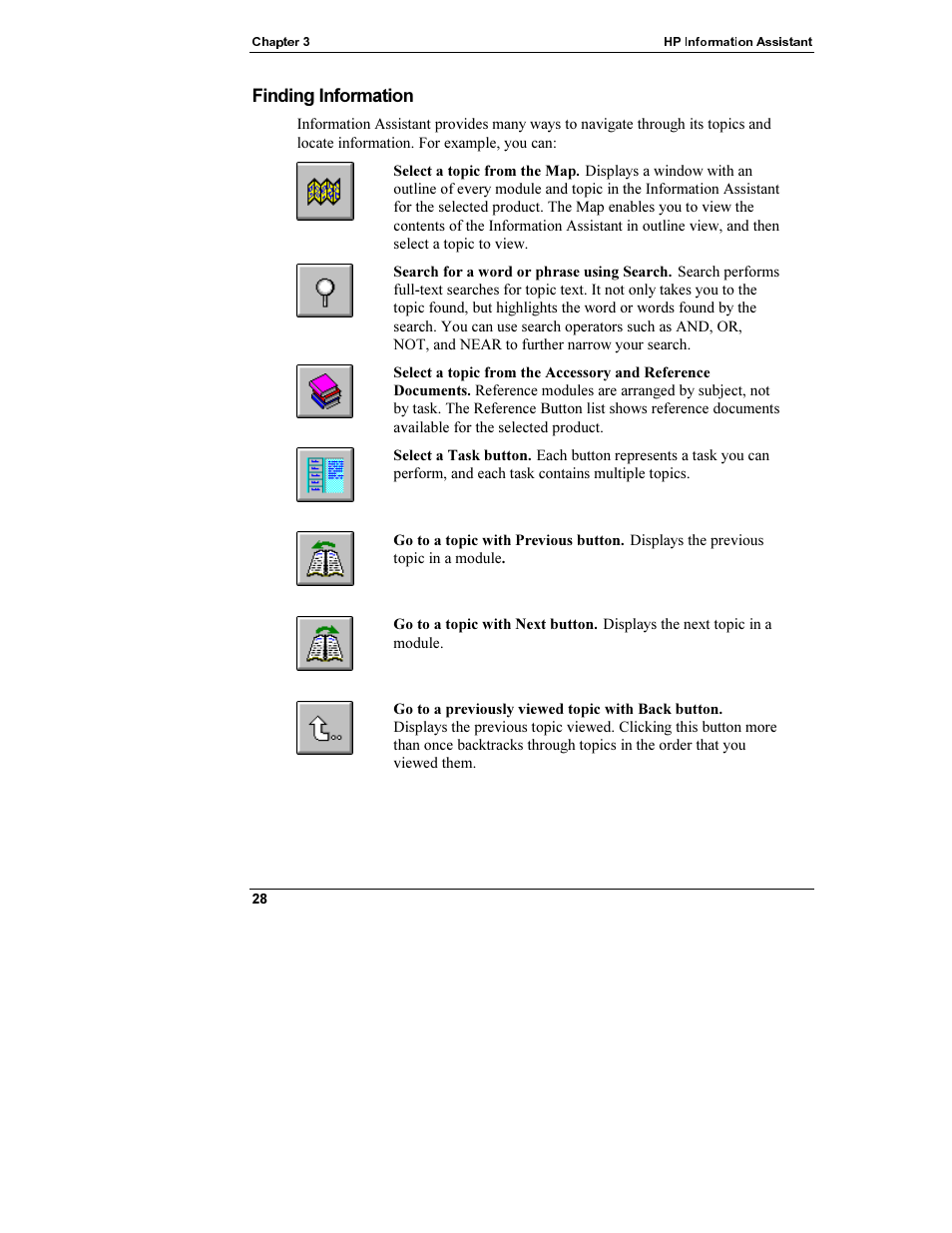 Finding information, Go to a previously viewed topic with back button | HP Netserver L Server series User Manual | Page 34 / 112