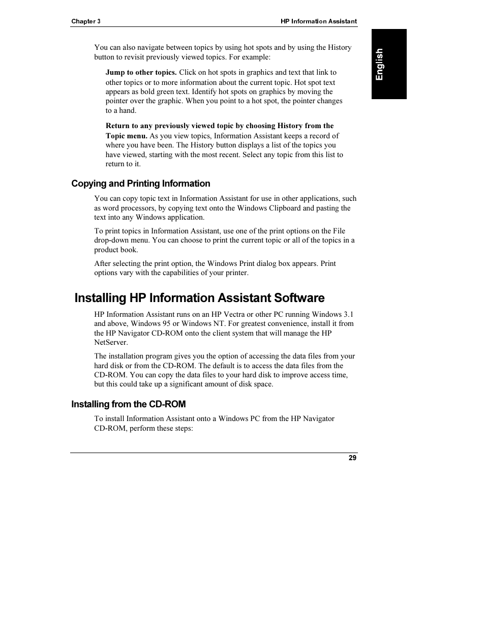 Copying and printing information, Installing hp information assistant software, Installing from the cd-rom | HP Netserver L Server series User Manual | Page 35 / 112