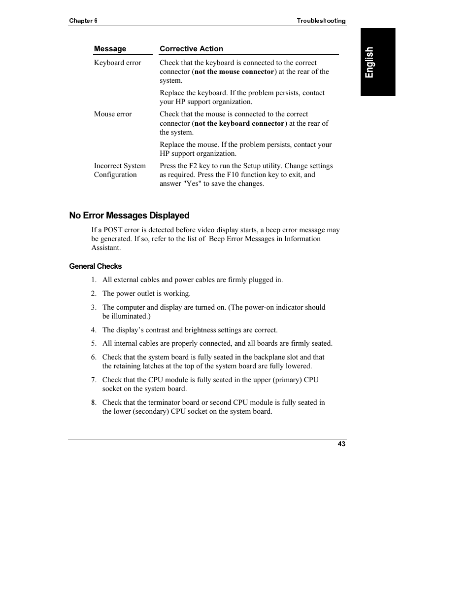 No error messages displayed | HP Netserver L Server series User Manual | Page 49 / 112