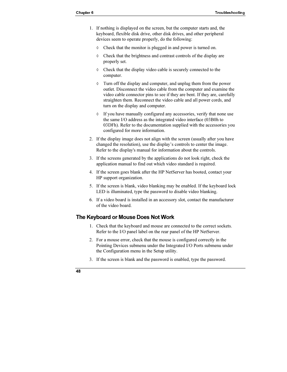 The keyboard or mouse does not work | HP Netserver L Server series User Manual | Page 54 / 112