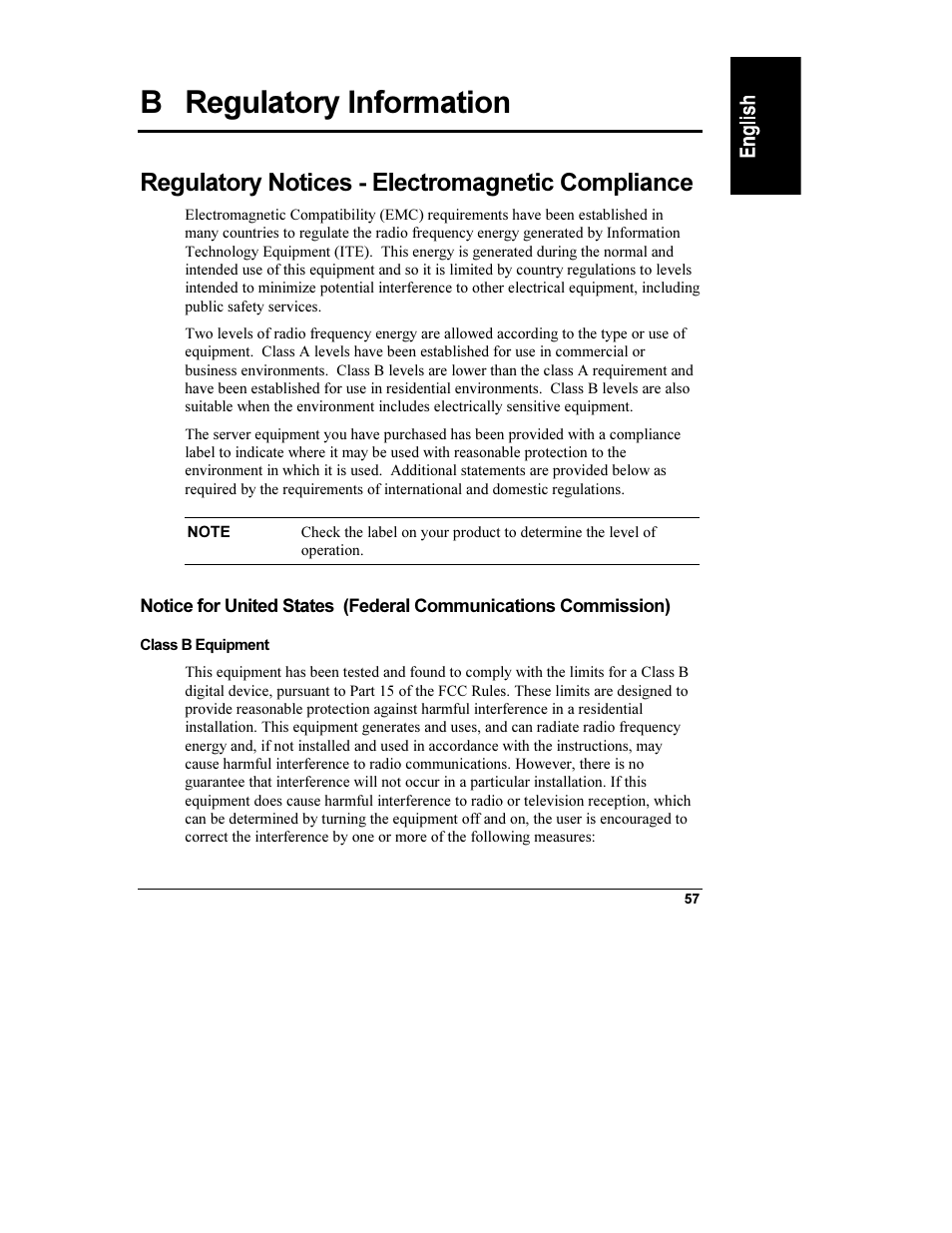 B regulatory information, Regulatory notices - electromagnetic compliance | HP Netserver L Server series User Manual | Page 63 / 112