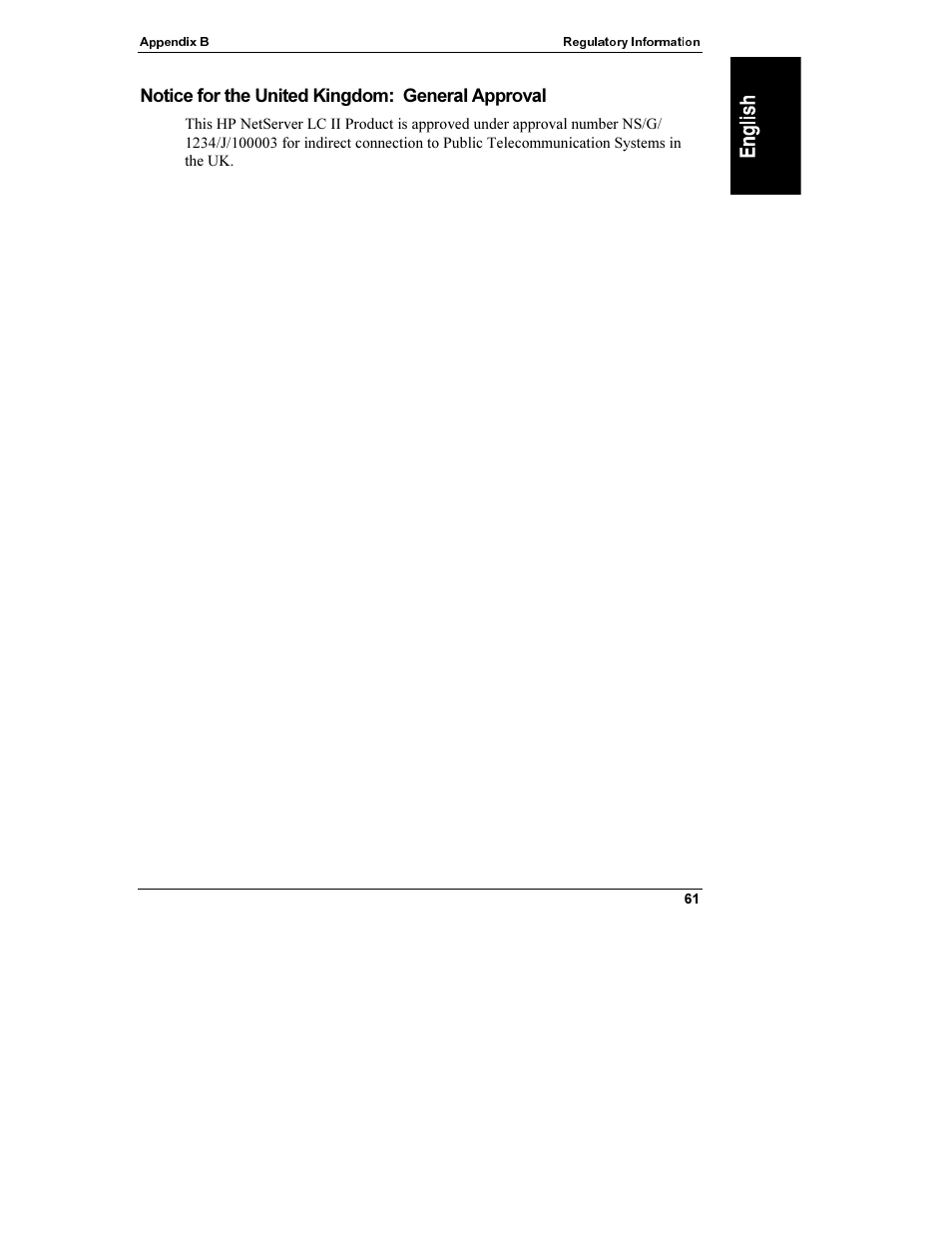 Notice for the united kingdom: general approval, Noticeforthe united kingdom: generalapproval | HP Netserver L Server series User Manual | Page 67 / 112